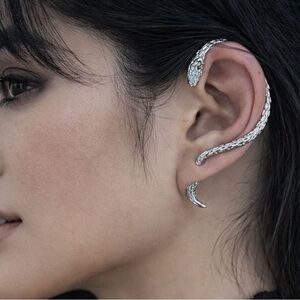 Silver Snake Ear Cuff Wrap Earring | Goth Y2K Aesthetic
